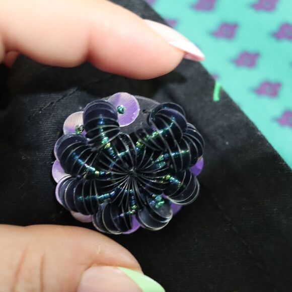 Marc Jacobs Black Green Floral Cropped Blazer Y2K Jacket Large Sequin Flower Sna - Picture 7 of 14